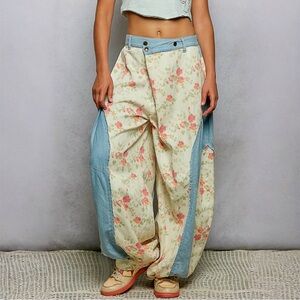 NWT POL Bohemian Floral Denim Barrel Jeans S M L